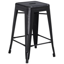 Flash Furniture ET-BT3503-24-BK-GG 24" Backless Distressed Black Metal Indoor/Outdoor Counter Height Stool