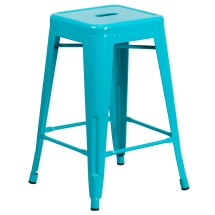 Flash Furniture ET-BT3503-24-CB-GG 24" Backless Crystal Teal-Blue Indoor/Outdoor Counter Height Stool