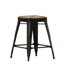 Flash Furniture ET-BT3503-24-COP-GG 24&quot; Backless Distressed Copper Metal Indoor/Outdoor Counter Height Stool