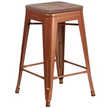 Flash Furniture ET-BT3503-24-POC-WD-GG 24" Backless Copper Counter Height Stool with Square Wood Seat