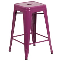 Flash Furniture ET-BT3503-24-PUR-GG 24&quot; Backless Purple Indoor/Outdoor Counter Height Stool