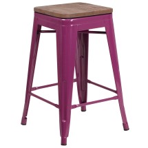 Flash Furniture ET-BT3503-24-PUR-WD-GG 24" Backless Purple Counter Height Stool with Square Wood Seat