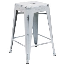 Flash Furniture ET-BT3503-24-WH-GG 24" Backless Distressed White Metal Indoor/Outdoor Counter Height Stool