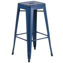 Flash Furniture ET-BT3503-30-AB-GG 30&quot; Backless Distressed Antique Blue Metal Indoor/Outdoor Barstool