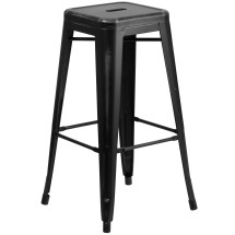 Flash Furniture ET-BT3503-30-BK-GG 30" Backless Distressed Black Metal Indoor/Outdoor Barstool