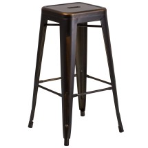 Flash Furniture ET-BT3503-30-COP-GG 30" Backless Distressed Copper Metal Indoor/Outdoor Barstool