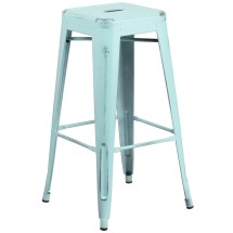 Flash Furniture ET-BT3503-30-DB-GG 30" Backless Distressed Green-Blue Metal Indoor/Outdoor Barstool