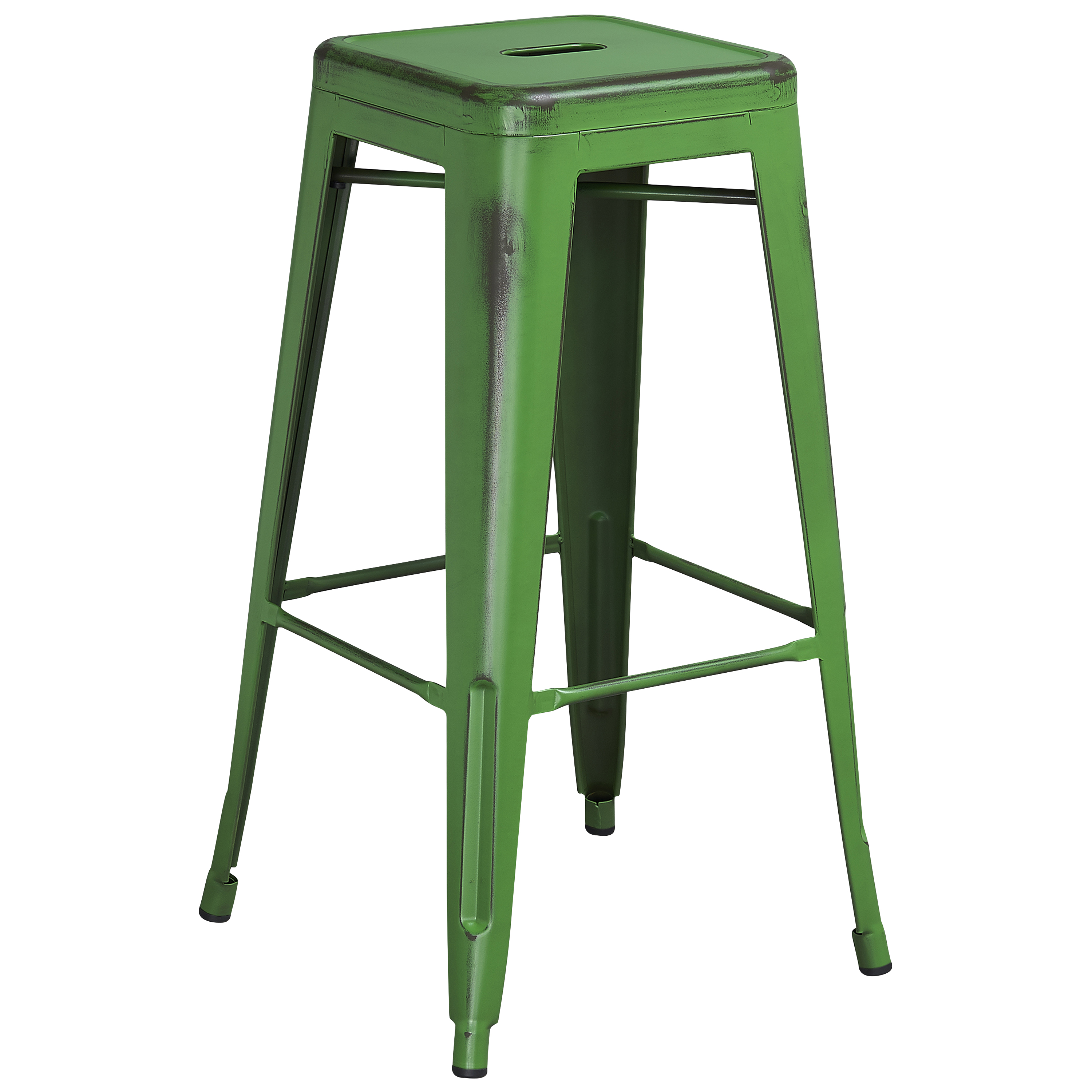 Flash Furniture ET-BT3503-30-GN-GG 30" Backless Distressed Green Metal Indoor/Outdoor Barstool