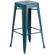 Flash Furniture ET-BT3503-30-KB-GG 30" Backless Distressed Kelly Blue-Teal Metal Indoor/Outdoor Barstool