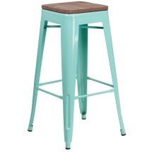 Flash Furniture ET-BT3503-30-MINT-WD-GG 30&quot; Backless Mint Green Barstool with Square Wood Seat