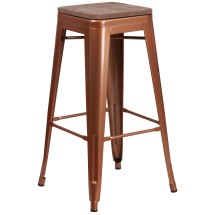 Flash Furniture ET-BT3503-30-POC-WD-GG 30" Backless Copper Barstool with Square Wood Seat