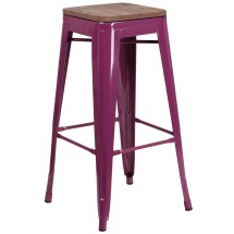 Flash Furniture ET-BT3503-30-PUR-WD-GG 30&quot; Backless Purple Barstool with Square Wood Seat