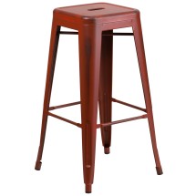 Flash Furniture ET-BT3503-30-RD-GG 30&quot; Backless Distressed Kelly Red Metal Indoor/Outdoor Barstool
