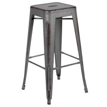 Flash Furniture ET-BT3503-30-SIL-GG 30" Backless Distressed Silver Gray Metal Indoor/Outdoor Barstool