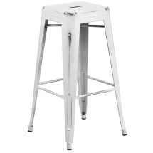 Flash Furniture ET-BT3503-30-WH-GG 30&quot; Backless Distressed White Metal Indoor/Outdoor Barstool