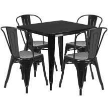 Flash Furniture ET-CT002-4-30-BK-GG 31.5&quot; Square Black Metal Indoor/Outdoor Table Set with 4 Stack Chairs