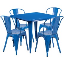 Flash Furniture ET-CT002-4-30-BL-GG 31.5" Square Blue Metal Indoor/Outdoor Table Set with 4 Stack Chairs