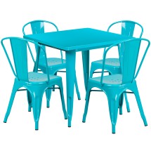 Flash Furniture ET-CT002-4-30-CB-GG 31.5&quot; Square Crystal Teal-Blue Metal Indoor/Outdoor Table Set with 4 Stack Chairs