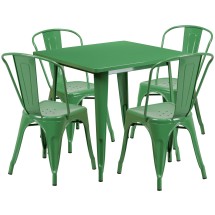 Flash Furniture ET-CT002-4-30-GN-GG 31.5" Square Green Metal Indoor/Outdoor Table Set with 4 Stack Chairs