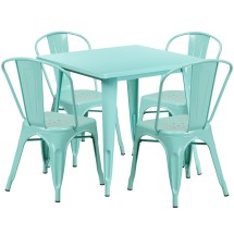 Flash Furniture ET-CT002-4-30-MINT-GG 31.5" Square Mint Green Metal Indoor/Outdoor Table Set with 4 Stack Chairs