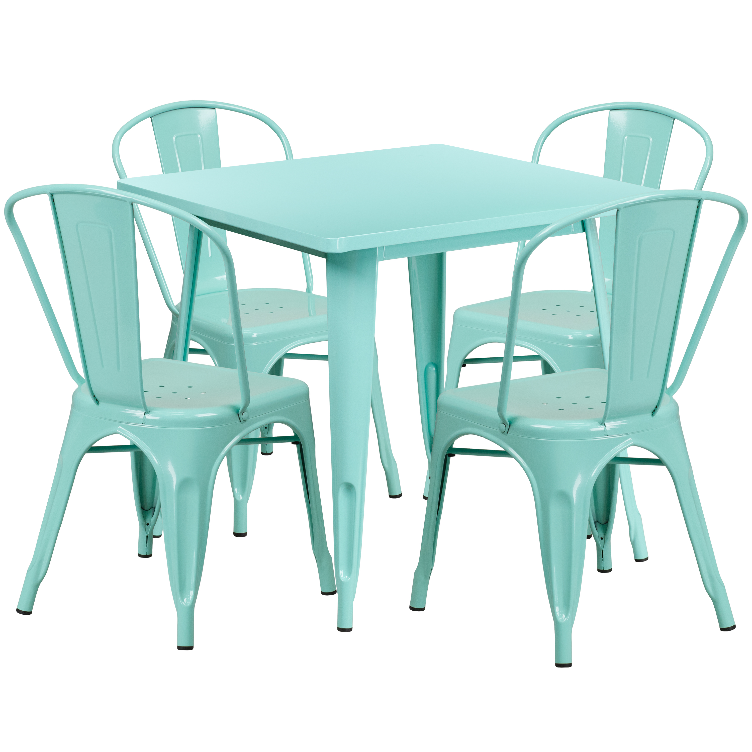 Flash Furniture ET-CT002-4-30-MINT-GG 31.5" Square Mint Green Metal Indoor/Outdoor Table Set with 4 Stack Chairs