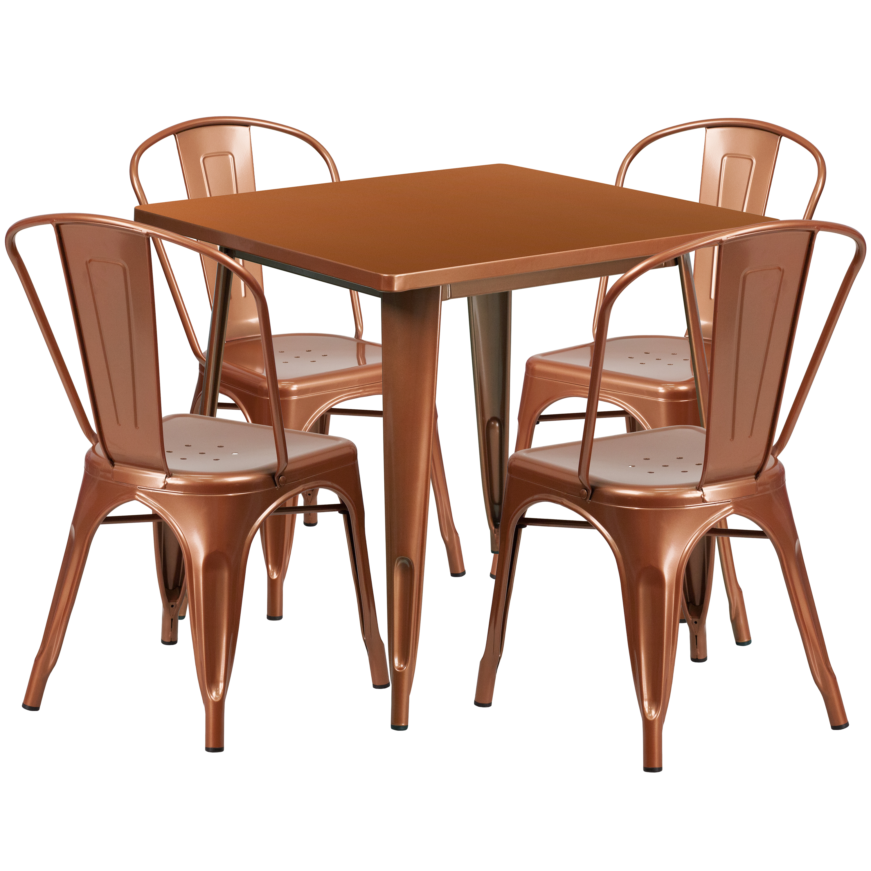 Flash Furniture ET-CT002-4-30-POC-GG 31.5" Square Copper Metal Indoor/Outdoor Table Set with 4 Stack Chairs