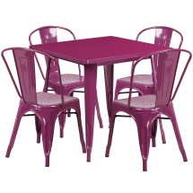 Flash Furniture ET-CT002-4-30-PUR-GG 31.5&quot; Square Purple Metal Indoor/Outdoor Table Set with 4 Stack Chairs