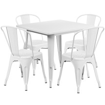 Flash Furniture ET-CT002-4-30-WH-GG 31.5" Square White Metal Indoor/Outdoor Table Set with 4 Stack Chairs