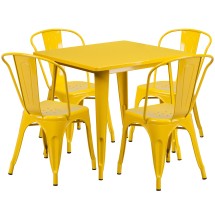 Flash Furniture ET-CT002-4-30-YL-GG 31.5" Square Yellow Metal Indoor/Outdoor Table Set with 4 Stack Chairs