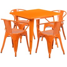 Flash Furniture ET-CT002-4-70-OR-GG 31.5&quot; Square Orange Metal Indoor/Outdoor Table Set with 4 Arm Chairs