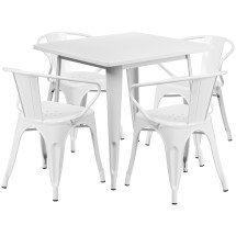 Flash Furniture ET-CT002-4-70-WH-GG 31.5" Square White Metal Indoor/Outdoor Table Set with 4 Arm Chairs