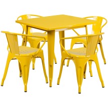 Flash Furniture ET-CT002-4-70-YL-GG 31.5&quot; Square Yellow Metal Indoor/Outdoor Table Set with 4 Arm Chairs