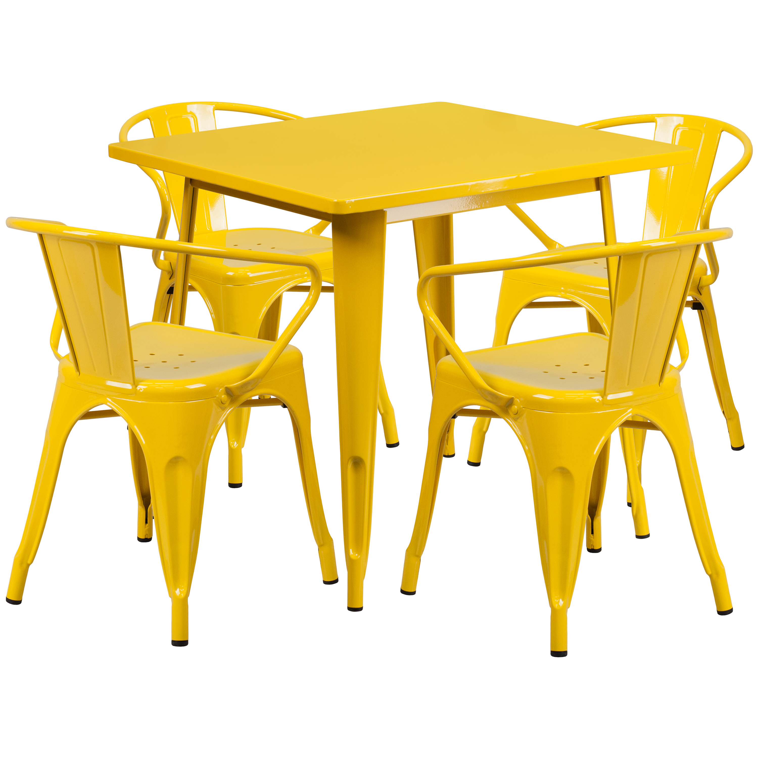 Flash Furniture ET-CT002-4-70-YL-GG 31.5" Square Yellow Metal Indoor/Outdoor Table Set with 4 Arm Chairs