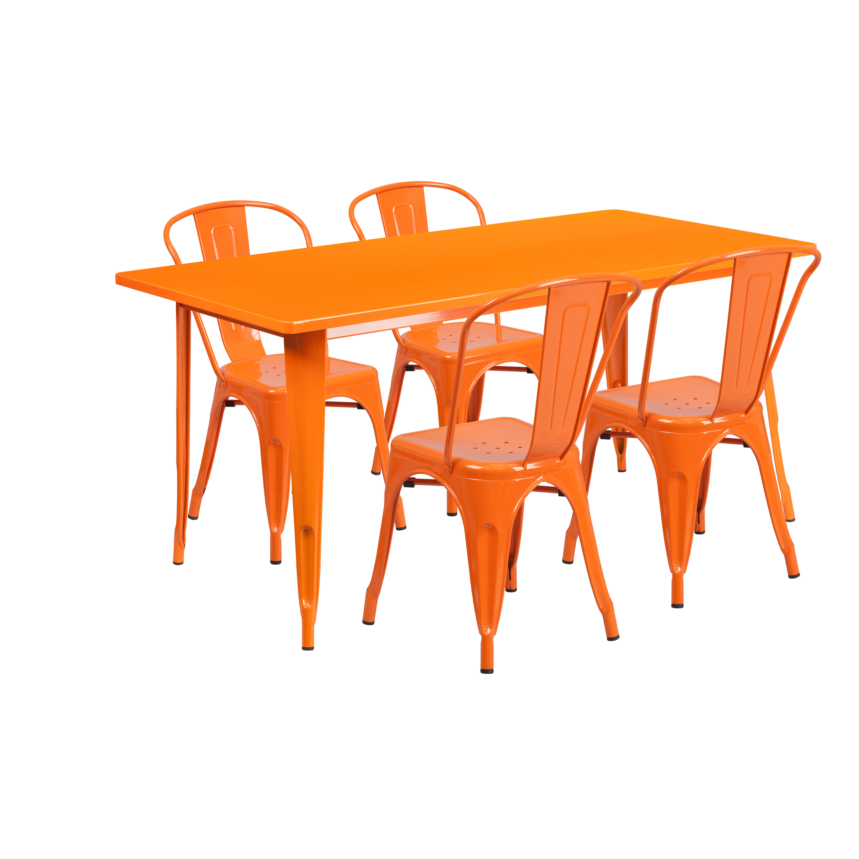 Flash Furniture ET-CT005-4-30-OR-GG 31.5" x 63" Rectangular Orange Metal Indoor/Outdoor Table Set with 4 Stack Chairs