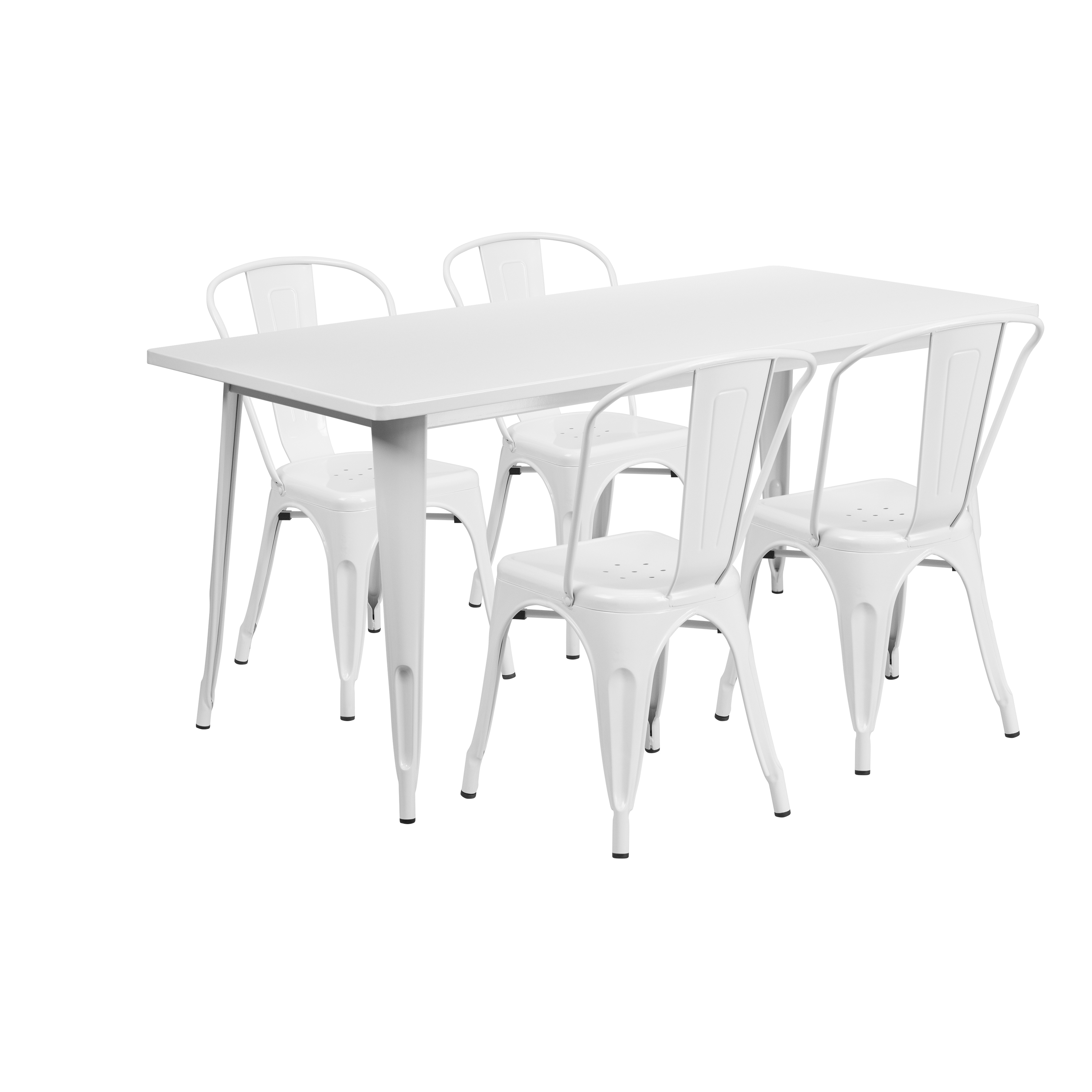 Flash Furniture ET-CT005-4-30-WH-GG 31.5" x 63" Rectangular White Metal Indoor/Outdoor Table Set with 4 Stack Chairs