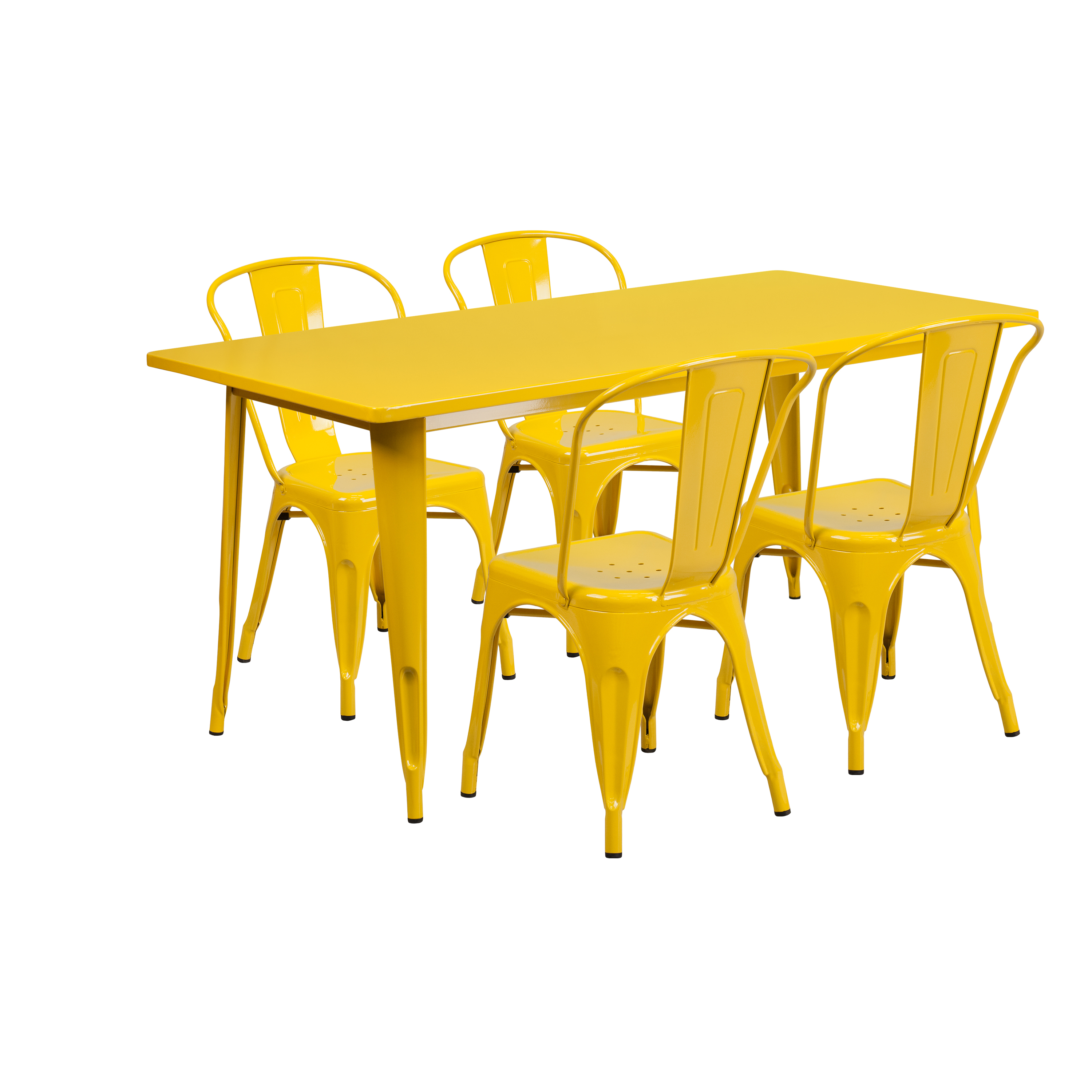 Flash Furniture ET-CT005-4-30-YL-GG 31.5" x 63" Rectangular Yellow Metal Indoor/Outdoor Table Set with 4 Stack Chairs