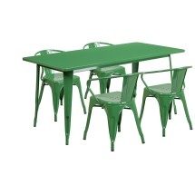 Flash Furniture ET-CT005-4-70-GN-GG 31.5" x 63" Rectangular Green Metal Indoor/Outdoor Table Set with 4 Arm Chairs