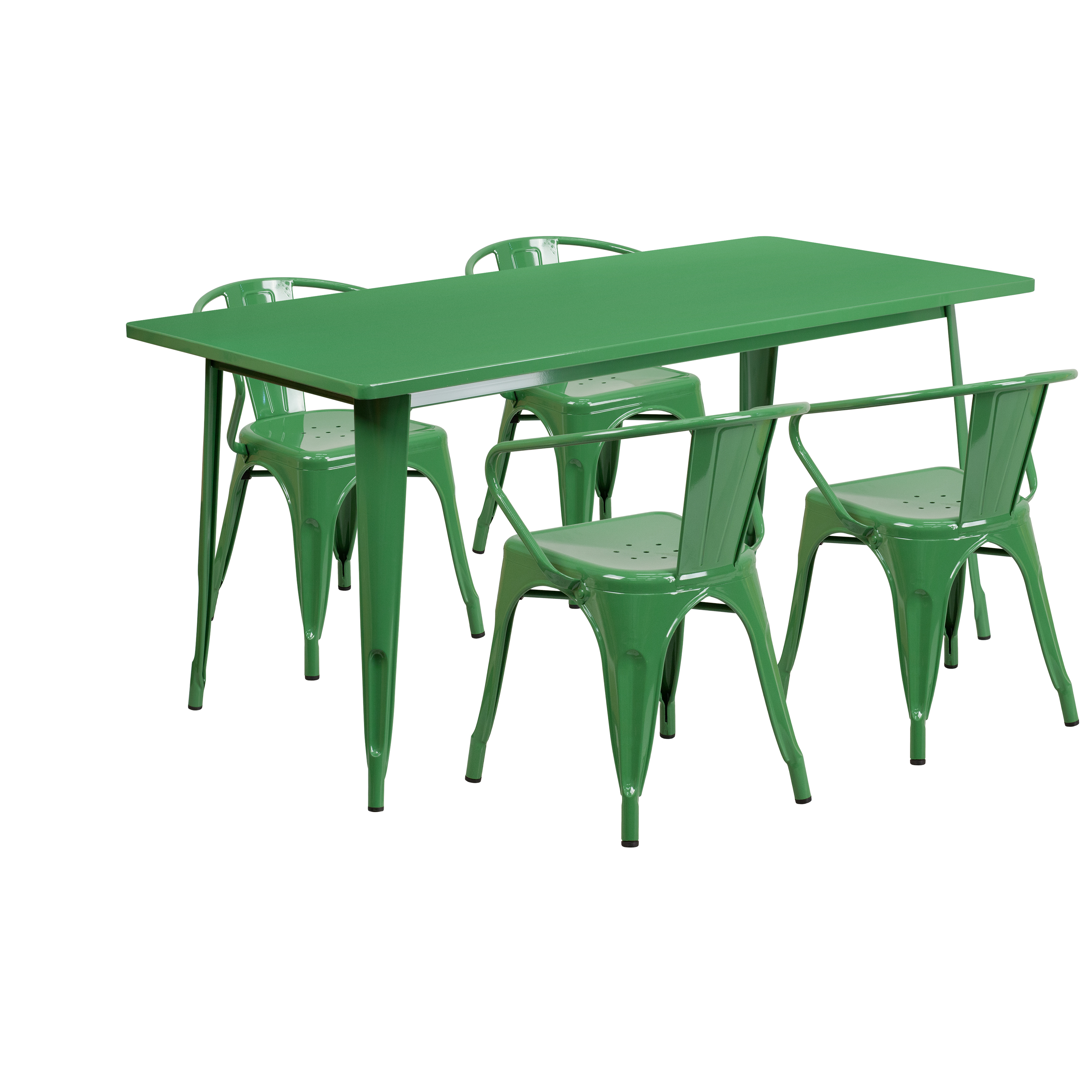Flash Furniture ET-CT005-4-70-GN-GG 31.5" x 63" Rectangular Green Metal Indoor/Outdoor Table Set with 4 Arm Chairs