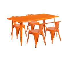 Flash Furniture ET-CT005-4-70-OR-GG 31.5" x 63" Rectangular Orange Metal Indoor/Outdoor Table Set with 4 Arm Chairs