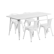 Flash Furniture ET-CT005-4-70-WH-GG 31.5&quot; x 63&quot; Rectangular White Metal Indoor/Outdoor Table Set with 4 Arm Chairs