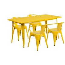 Flash Furniture ET-CT005-4-70-YL-GG 31.5&quot; x 63&quot; Rectangular Yellow Metal Indoor/Outdoor Table Set with 4 Arm Chairs