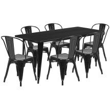 Flash Furniture ET-CT005-6-30-BK-GG 31.5&quot; x 63&quot; Rectangular Black Metal Indoor/Outdoor Table Set with 6 Stack Chairs