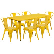 Flash Furniture ET-CT005-6-30-YL-GG 31.5&quot; x 63&quot; Rectangular Yellow Metal Indoor/Outdoor Table Set with 6 Stack Chairs