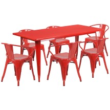 Flash Furniture ET-CT005-6-70-RED-GG 31.5" x 63" Rectangular Red Metal Indoor/Outdoor Table Set with 6 Arm Chairs
