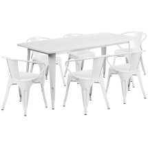 Flash Furniture ET-CT005-6-70-WH-GG 31.5" x 63" Rectangular White Metal Indoor/Outdoor Table Set with 6 Arm Chairs