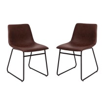 Flash Furniture ET-ER18345-18-DB-BK-GG 18&quot; Mid-Back Sled Base Dining Chair in Dark Brown LeatherSoft with Black Frame, Set of 2