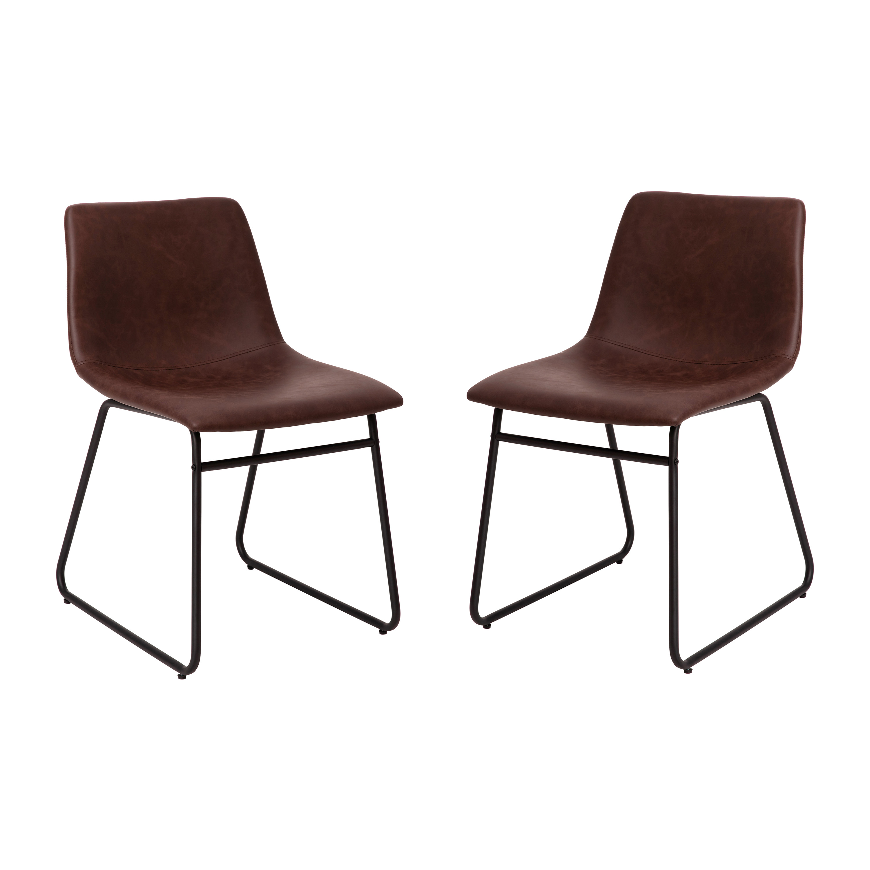 Flash Furniture ET-ER18345-18-DB-BK-GG 18" Mid-Back Sled Base Dining Chair in Dark Brown LeatherSoft with Black Frame, Set of 2