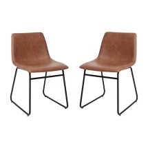 Flash Furniture ET-ER18345-18-LB-BK-GG 18&quot; Mid-Back Sled Base Dining Chair in Light Brown LeatherSoft with Black Frame, Set of 2