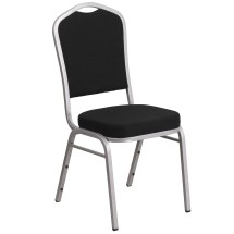 Flash Furniture FD-C01-S-11-GG Hercules Crown Back Stacking Banquet Chair in Black Fabric - Silver Frame