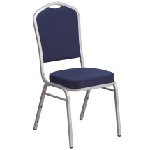 Flash Furniture FD-C01-S-2-GG Hercules Crown Back Stacking Banquet Chair in Navy Fabric - Silver Frame